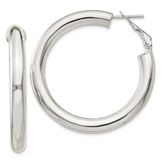 QE6638 Sterling Silver 5x40mm Omega Back Hoop Earrings