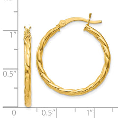QE6656 Sterling Silver Gold Flash Plated Twisted 3x25mm Hoop Earrings