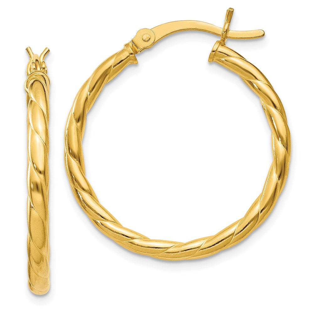 QE6656 Sterling Silver Gold Flash Plated Twisted 3x25mm Hoop Earrings