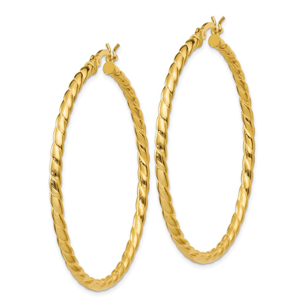 QE6658 Sterling Silver Gold Flash Plated Twisted 3x45mm Hoop Earrings