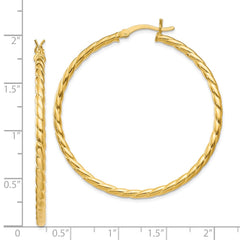 QE6658 Sterling Silver Gold Flash Plated Twisted 3x45mm Hoop Earrings