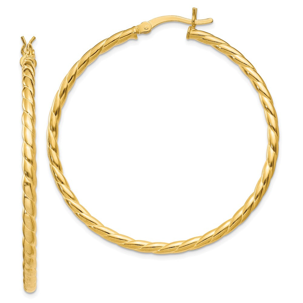 QE6658 Sterling Silver Gold Flash Plated Twisted 3x45mm Hoop Earrings