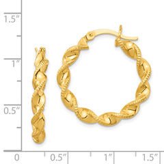 QE6664 Sterling Silver Gold Flash Plated Patterned Twisted 4x25mm Hoop Earrings