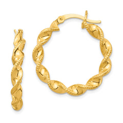QE6664 Sterling Silver Gold Flash Plated Patterned Twisted 4x25mm Hoop Earrings