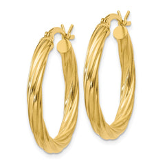 QE6669 Sterling Silver Gold Flash Plated Twisted 3.5x25mm Hoop Earrings