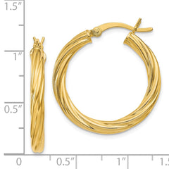 QE6669 Sterling Silver Gold Flash Plated Twisted 3.5x25mm Hoop Earrings