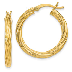 QE6669 Sterling Silver Gold Flash Plated Twisted 3.5x25mm Hoop Earrings