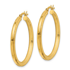 QE6682 Sterling Silver Gold Flash Plated 3x35mm Grooved Hoop Earrings