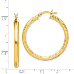 QE6682 Sterling Silver Gold Flash Plated 3x35mm Grooved Hoop Earrings