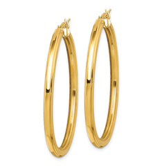 QE6683 Sterling Silver Gold Flash Plated 3x45mm Grooved Hoop Earrings
