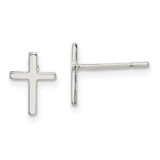 QE669 Sterling Silver Polished Latin Cross Post Earrings