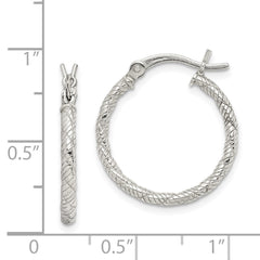 QE6710 Sterling Silver Rhodium-plated Patterned Twist 2x20mm Hoop Earrings