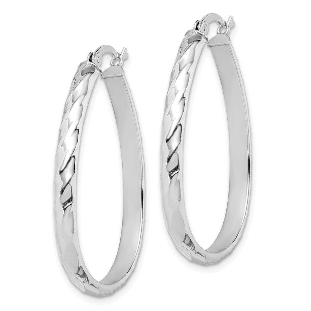 QE6720 Sterling Silver Rhodium-plated 4mm Textured Hoop Earrings