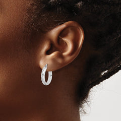 QE6722 Sterling Silver Rhodium-plated Textured 20mm Hoop Earrings