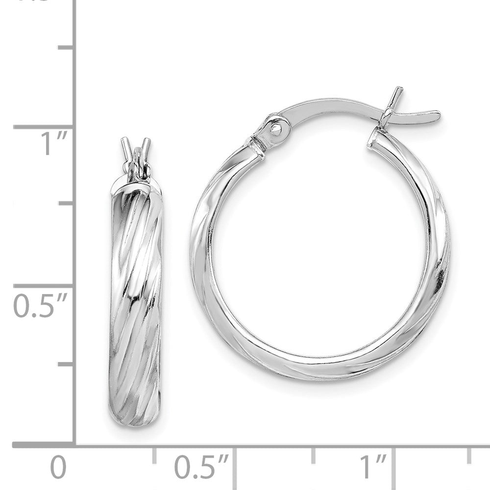 QE6722 Sterling Silver Rhodium-plated Textured 20mm Hoop Earrings