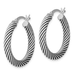 QE6729 Sterling Silver Antiqued 3.25x25mm Twisted Hoop Earrings
