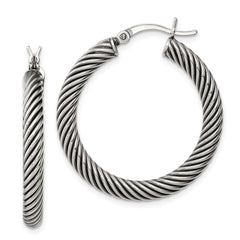 QE6730 Sterling Silver Antiqued 3.25x30mm Twisted Hoop Earrings