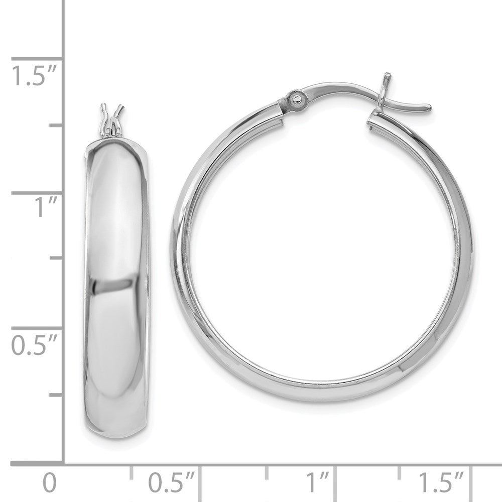 QE6735 Sterling Silver Rhodium-plated 6x30mm Polished Hoop Earrings