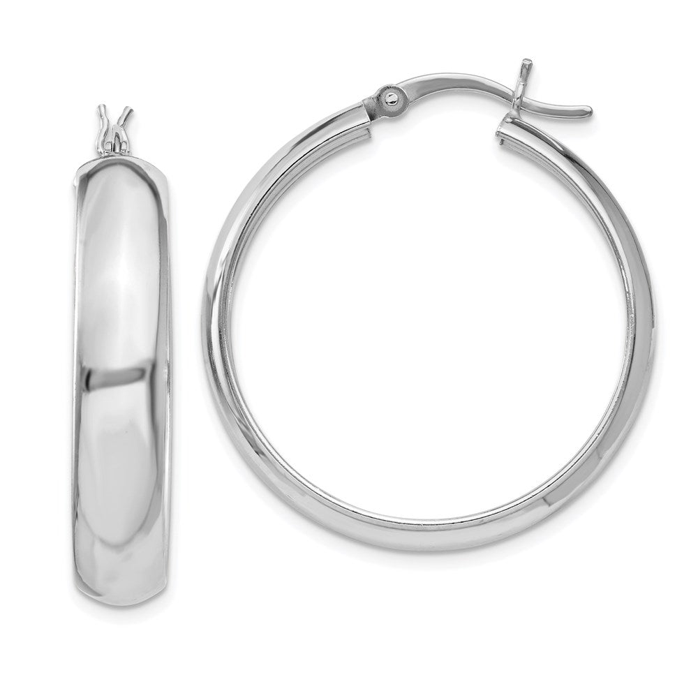 QE6735 Sterling Silver Rhodium-plated 6x30mm Polished Hoop Earrings