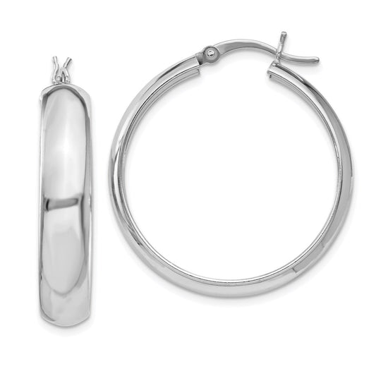 QE6735 Sterling Silver Rhodium-plated 6x30mm Polished Hoop Earrings