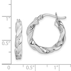 QE6745 Sterling Silver Rhodium Plated Twisted 3.5x20mm Hoop Earrings