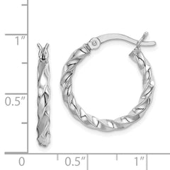 QE6751 Sterling Silver Rhodium-plated Twisted 3x20mm Hoop Earrings