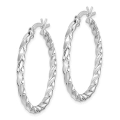 QE6752 Sterling Silver Rhodium-plated Twisted 3x30mm Hoop Earrings