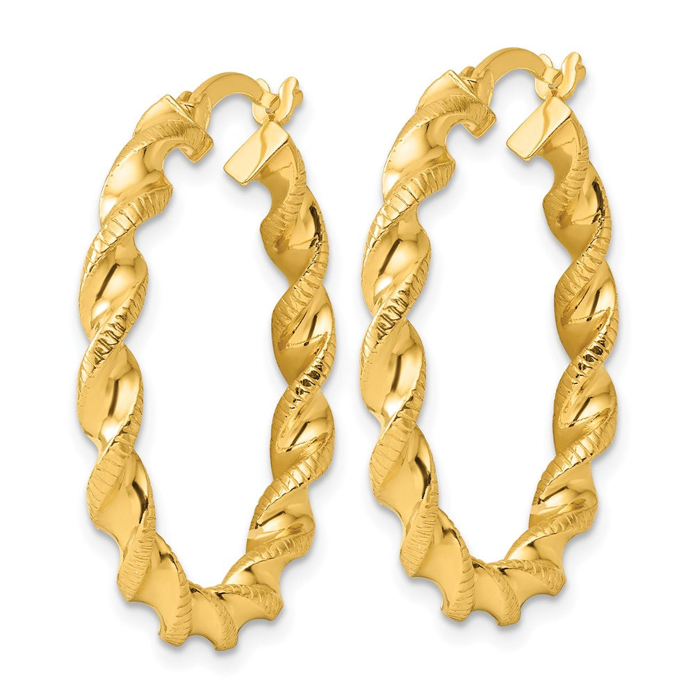 QE6753GP Sterling Silver Gold-tone Polished Twisted Textured Hoop Earrings