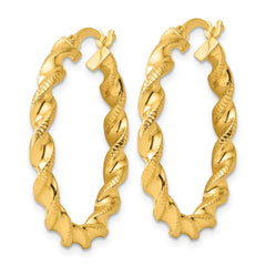 QE6753GP Sterling Silver Gold-tone Polished Twisted Textured Hoop Earrings
