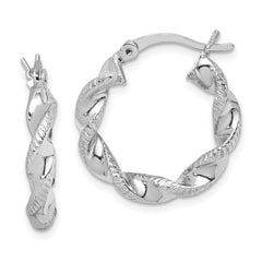 QE6756 Sterling Silver Rhodium Plated Twisted 3.5x20mm Hoop Earrings