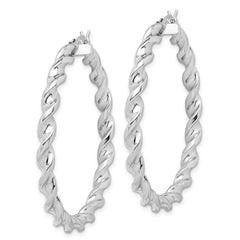 QE6759 Sterling Silver Rhodium Plated Twisted 3.5x45mm Hoop Earrings
