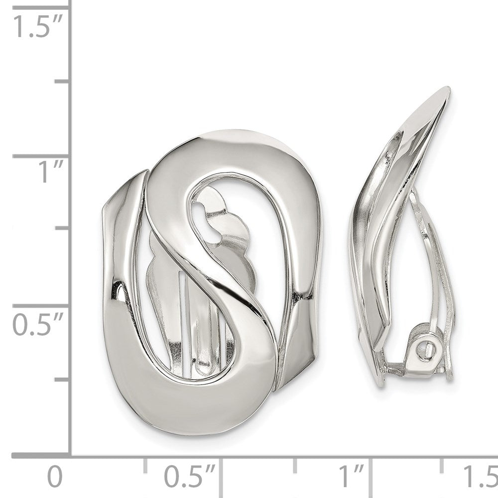 QE6832 Sterling Silver Polished Fancy S Design Non-Pierced Earrings