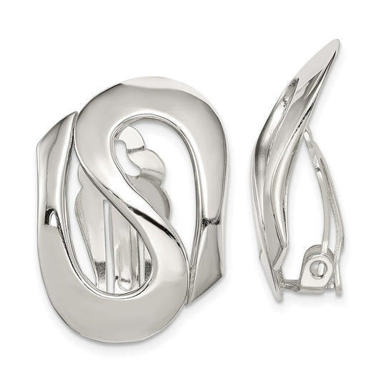 QE6832 Sterling Silver Polished Fancy S Design Non-Pierced Earrings
