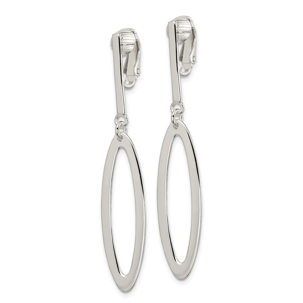 QE6833 Sterling Silver Polished Non-Pierced Elongated Oval Dangle Earrings