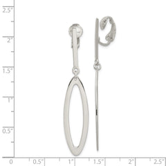 QE6833 Sterling Silver Polished Non-Pierced Elongated Oval Dangle Earrings