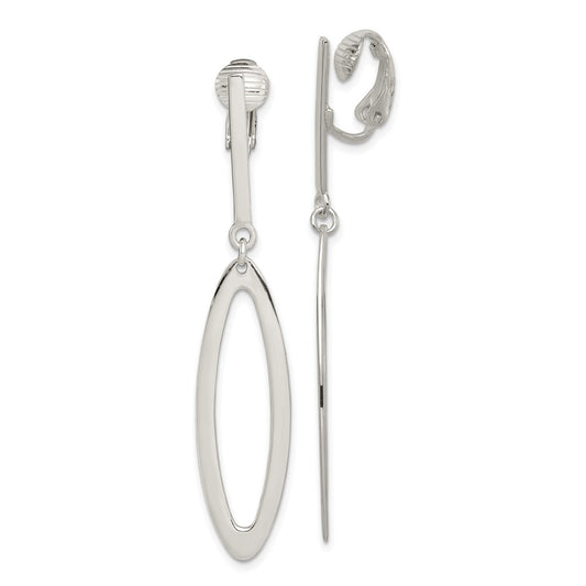 QE6833 Sterling Silver Polished Non-Pierced Elongated Oval Dangle Earrings