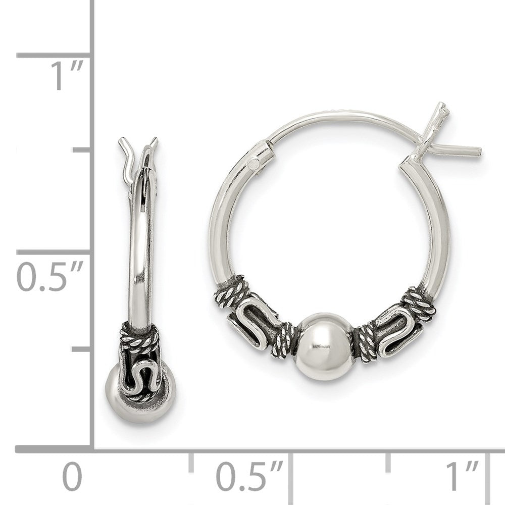QE6856 Sterling Silver Antiqued Hoop Earrings
