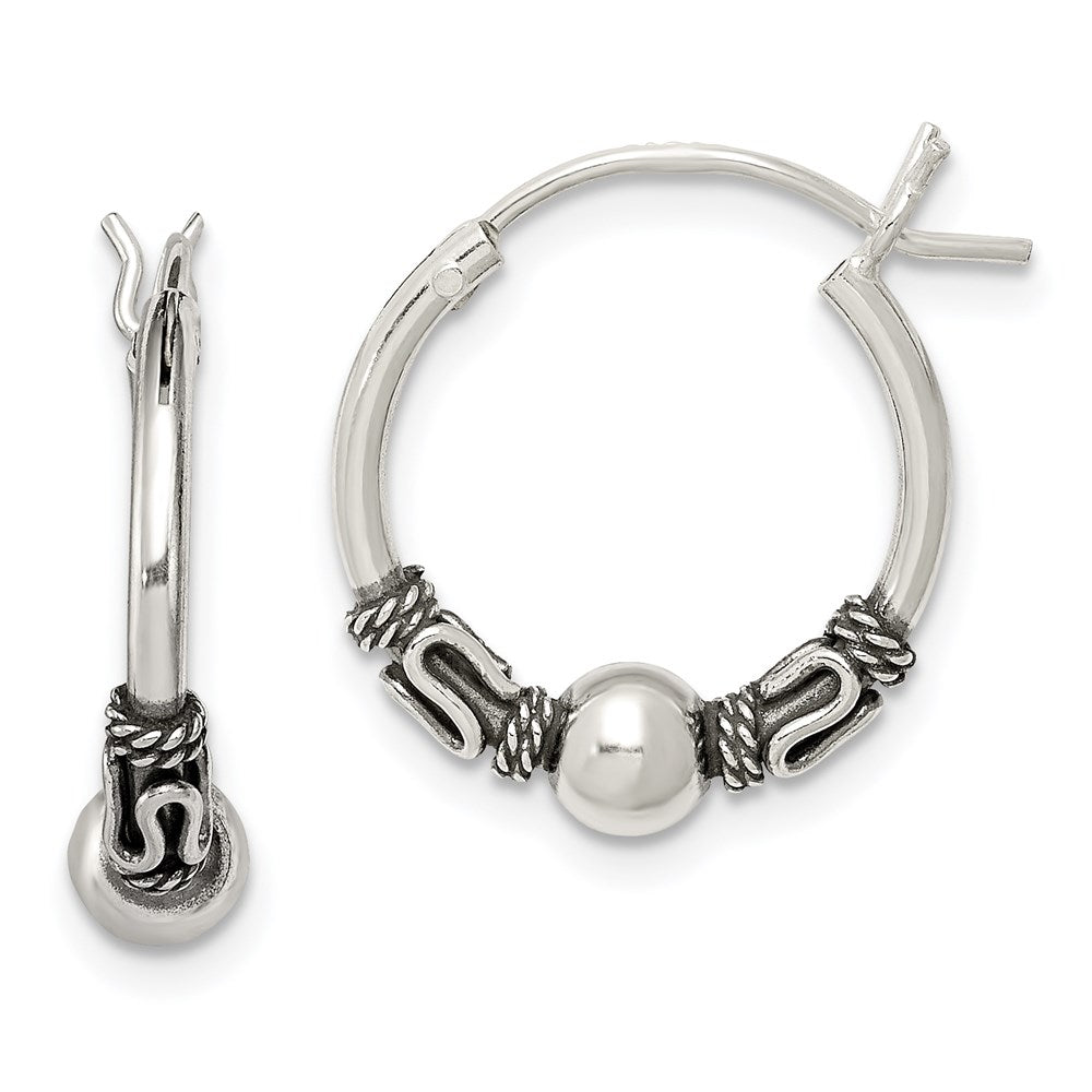 QE6856 Sterling Silver Antiqued Hoop Earrings