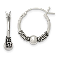 QE6856 Sterling Silver Antiqued Hoop Earrings