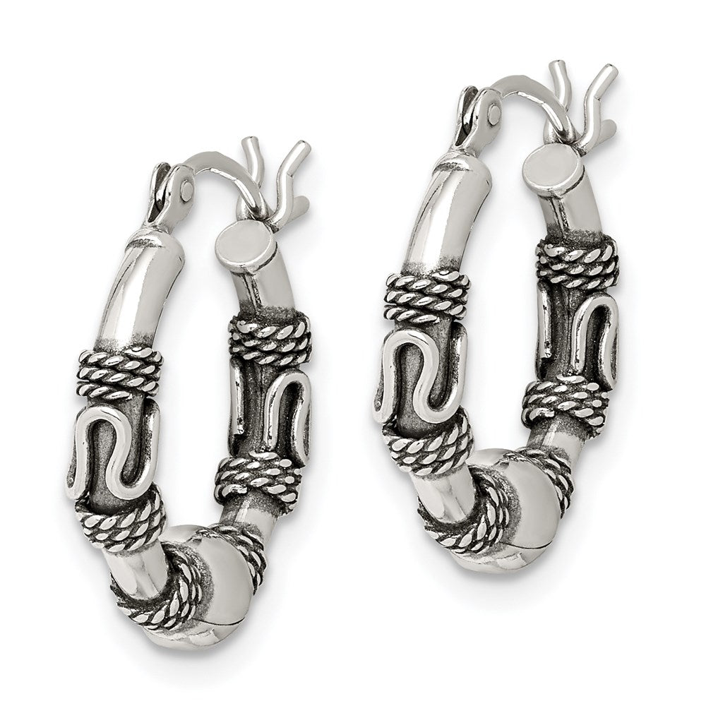 QE6857 Sterling Silver Antiqued Hoop Earrings