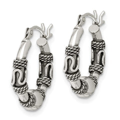 QE6857 Sterling Silver Antiqued Hoop Earrings