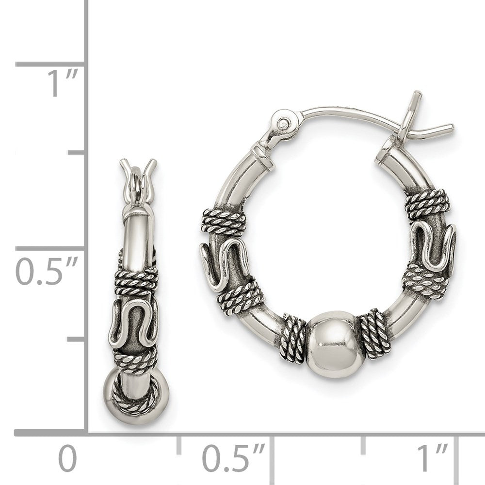QE6857 Sterling Silver Antiqued Hoop Earrings