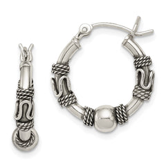QE6857 Sterling Silver Antiqued Hoop Earrings
