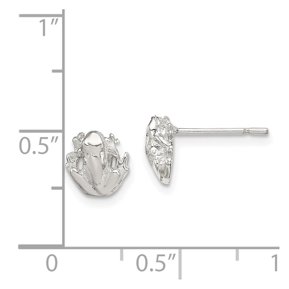 QE686 Sterling Silver Polished Mini Frog Post Earrings