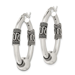 QE6861 Sterling Silver Antiqued Hoop Earrings