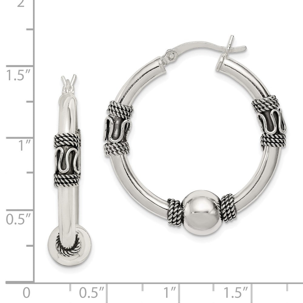 QE6861 Sterling Silver Antiqued Hoop Earrings