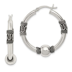 QE6861 Sterling Silver Antiqued Hoop Earrings