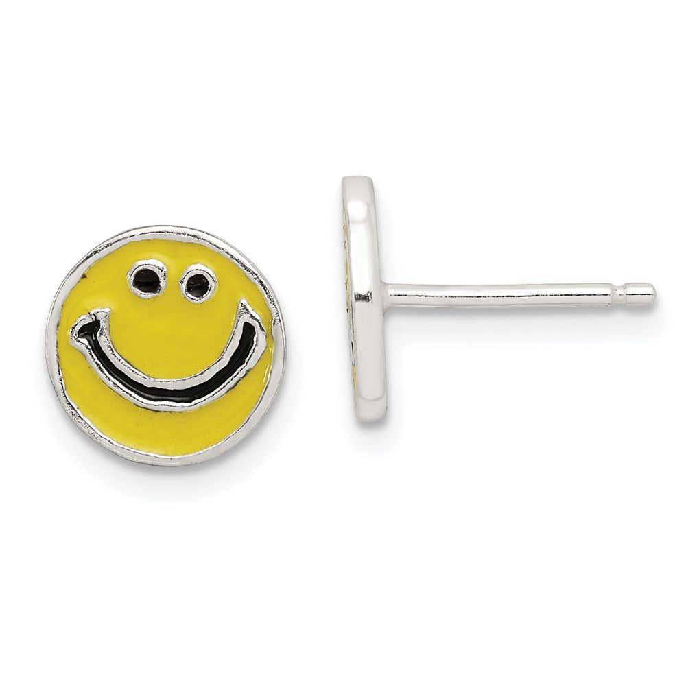 QE6865 Sterling Silver Enameled Happy Face Post Earrings
