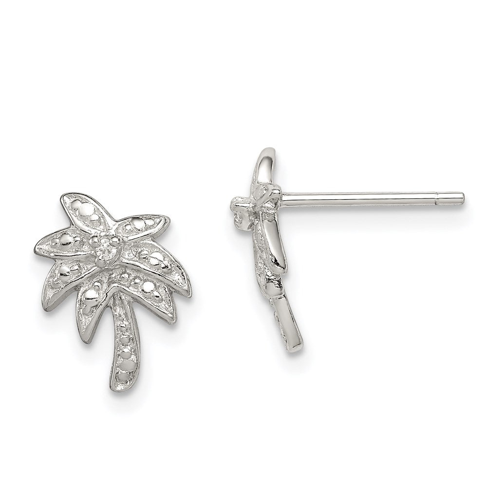 QE6876 Sterling Silver Rhodium-plated CZ Palm Tree Post Earrings