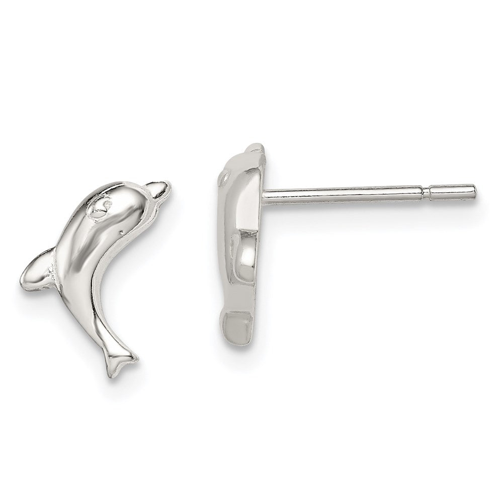 QE688 Sterling Silver Polished Dolphin Post Earrings